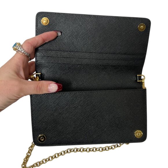 PRADA Black Saffiano Gold Wallet On Chain WOC Wristlet - Picture 10 of 13